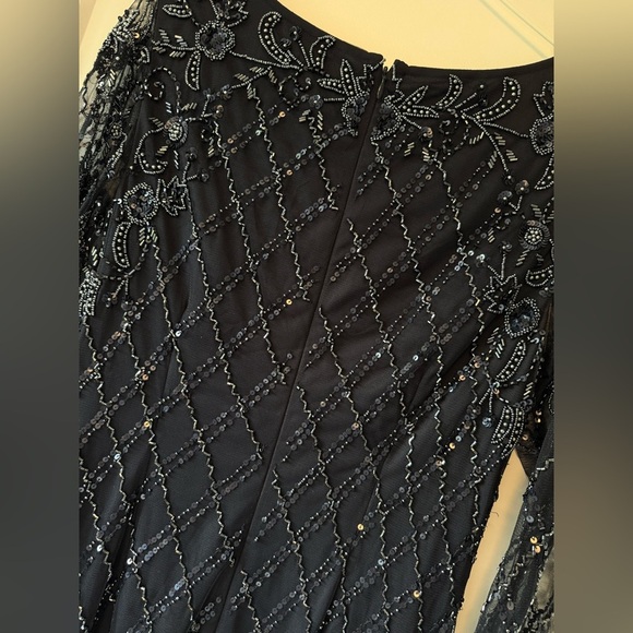 Adrianna Papell Women's Blue Embellished Boat Neck Sheath Dress - Picture 5 of 6